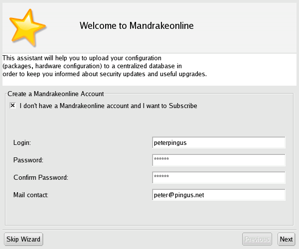 创建新的 Mandrakeonline 账户