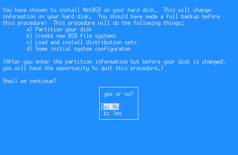Confirming you want to install NetBSD