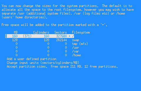 Setting partition sizes